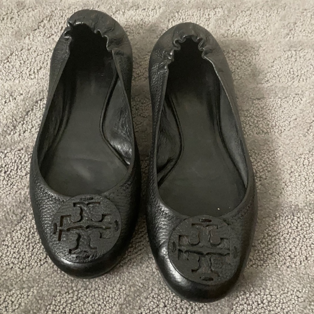 Tory Burch Black Leather Ballet Flats